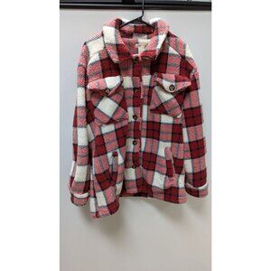 LARK + GREY Red/White Plaid Fuzzy Shacket Jacket